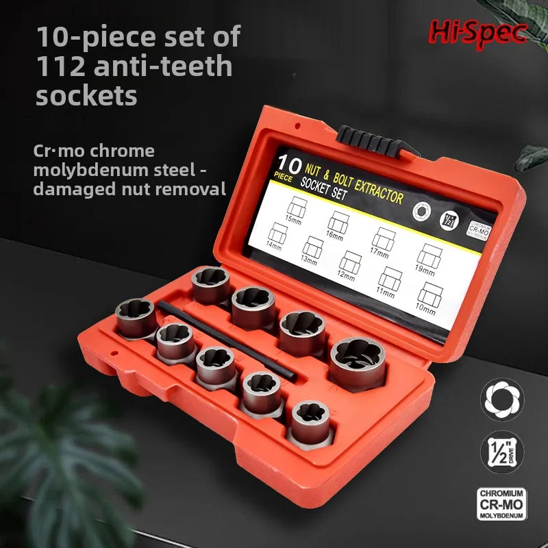 10-Piece Set of Hexagon Screws, Nut Remover, Damaged Slippery Slider, Broken Head Nut, Bolt Removal Tool