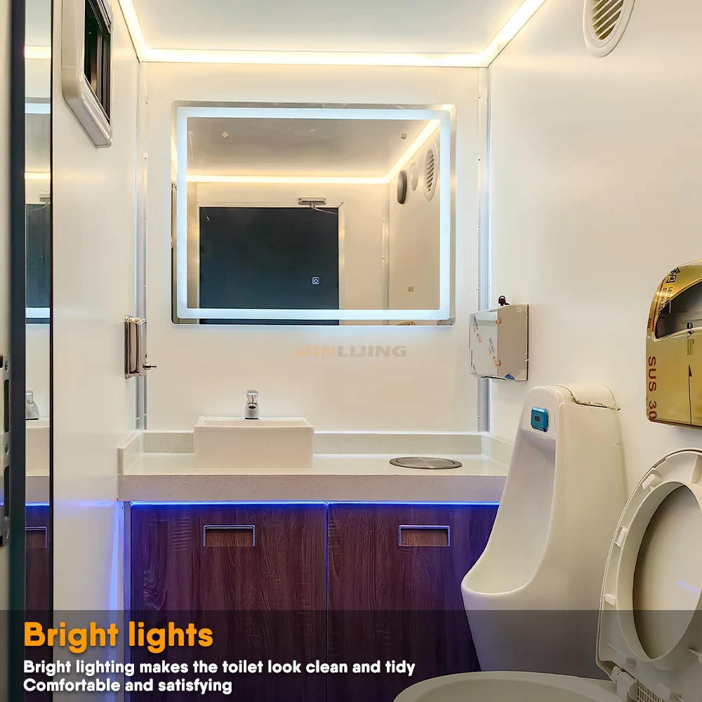 JINLIJING Toilette da campeggio esterna personalizzata in fabbrica Toilette portatili Rimorchio per toilette con doccia mobile nera di lusso in vendita