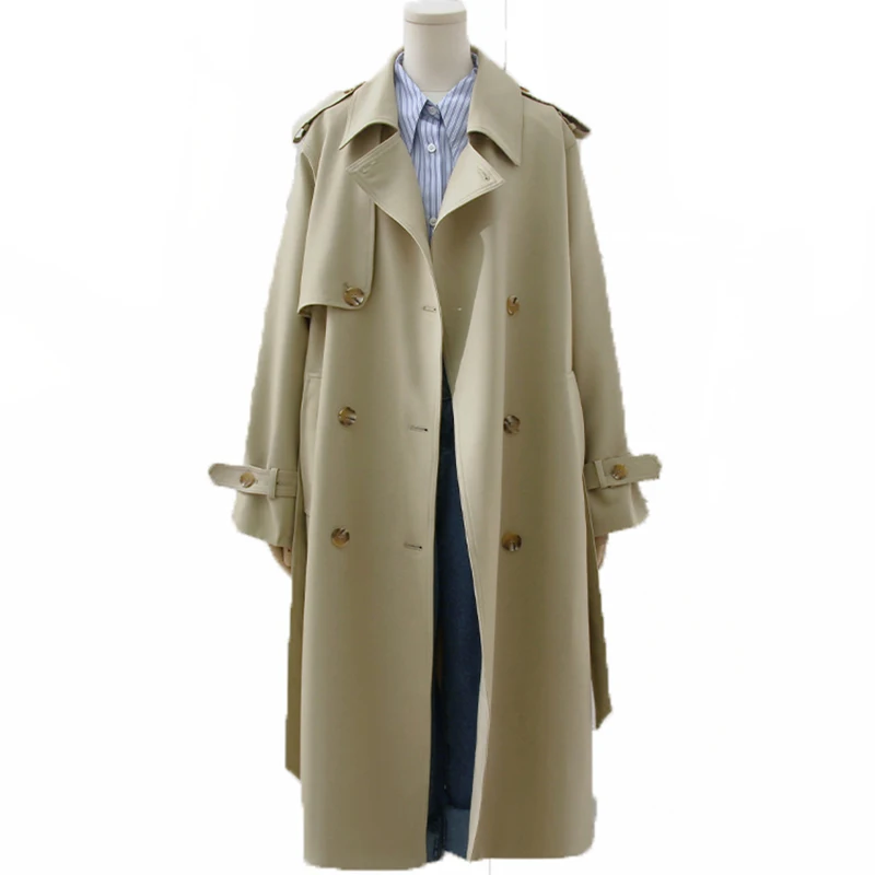 

Autumn New Brand Women Oak Color Trench Coat Long Windbreaker Lady Fashion Trend Double-Breasted Slim Long New Female Trench