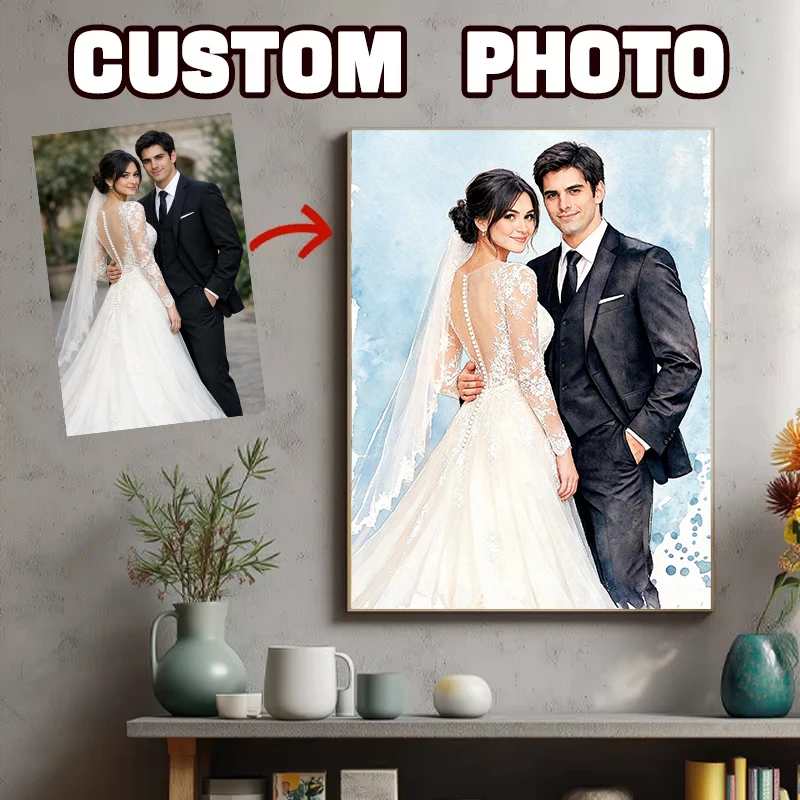 Personalized Custom Portrait Art,Modern Home Wall Decor,Unframed Canvas Print,for Couples,Wedding Anniversaries,or Birthday Gift