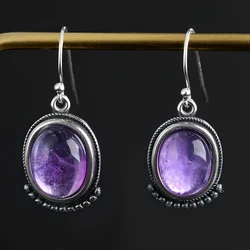 Luxury Natural Amethyst Drop Earrings for Women Fashion Ear Jewelry S925 Silver Earrings Fine Anniversary Gift
