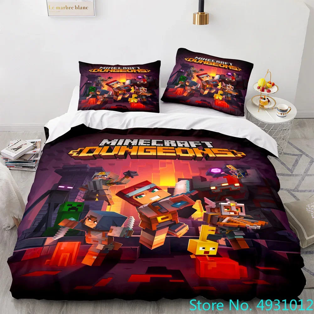 

Anime Game My World Monster Hunters Bedding Set Duvet Cover Pillowcases Single Bedclothes Children's Kids Adult Bedroom Decor