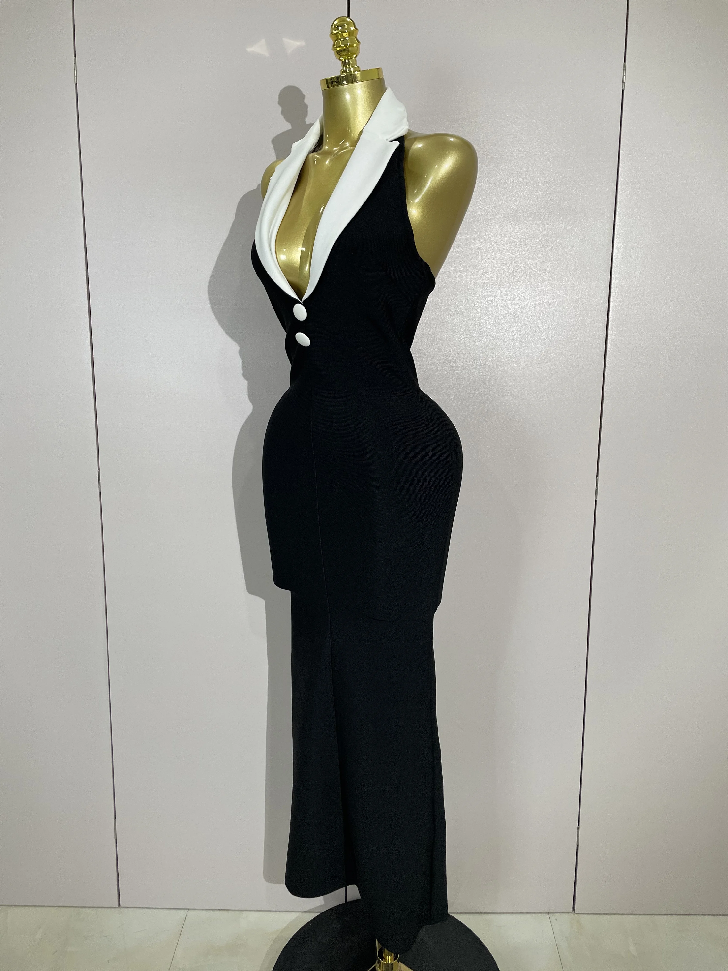 여성 섹시 홀터 백리스 슬리브리스 바디콘 맥시 드레스 유명인 우아한 가운 클럽 생일 저녁 파티 웨딩 드레스