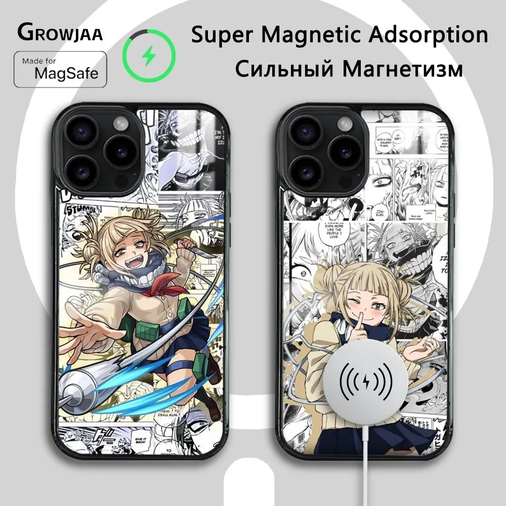 Anime MHA H-Himiko T-Toga Magnetic Phone Case For iPhone 15 14 13 12 11 Pro Max Plus Mini Mirror Wireless Magnetic Cover