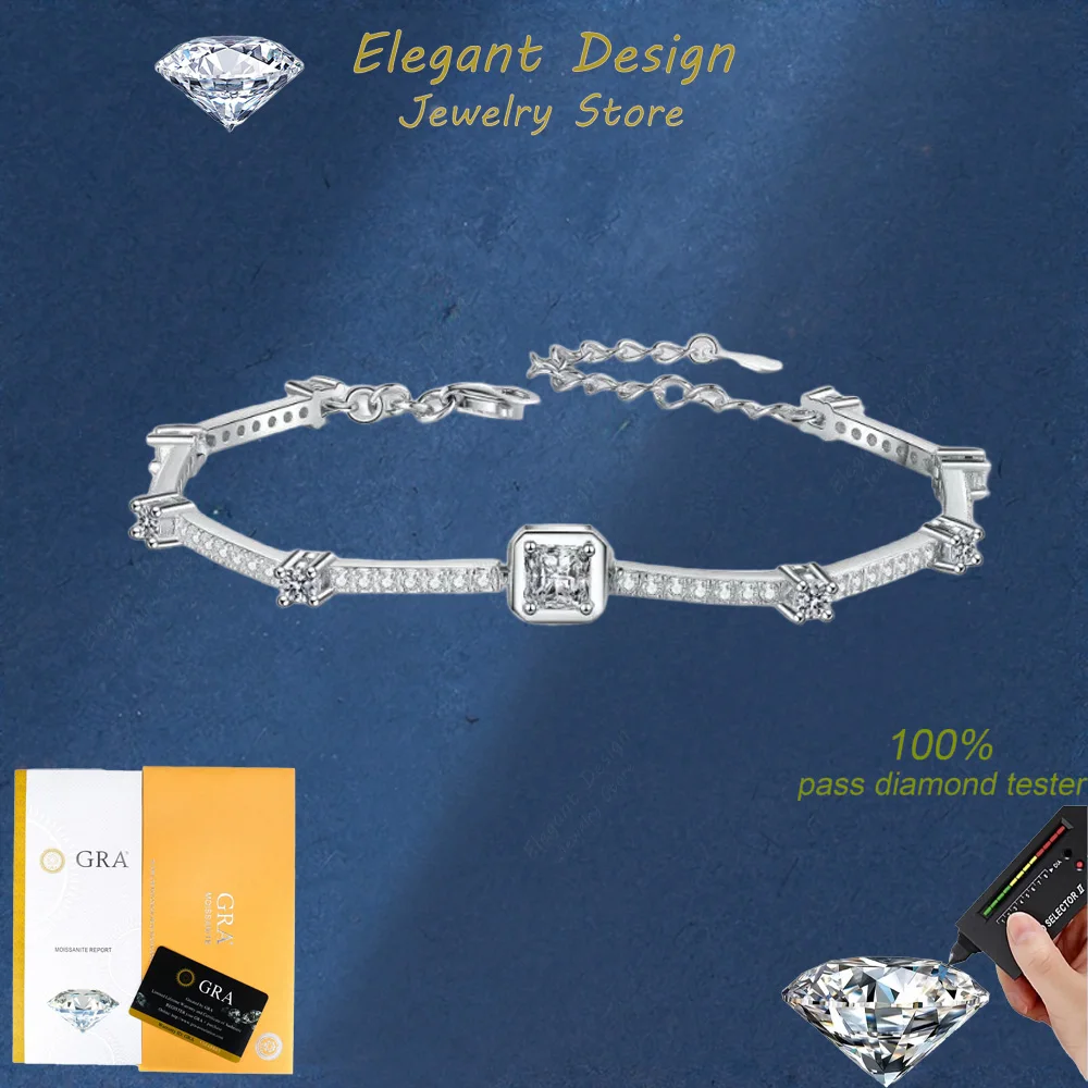 

Elegant Design Square 1.88 Carat Moissanite Bracelet for Womem, Classic PT950 Platinum Light Luxury Holiday Gift for Girlfriend