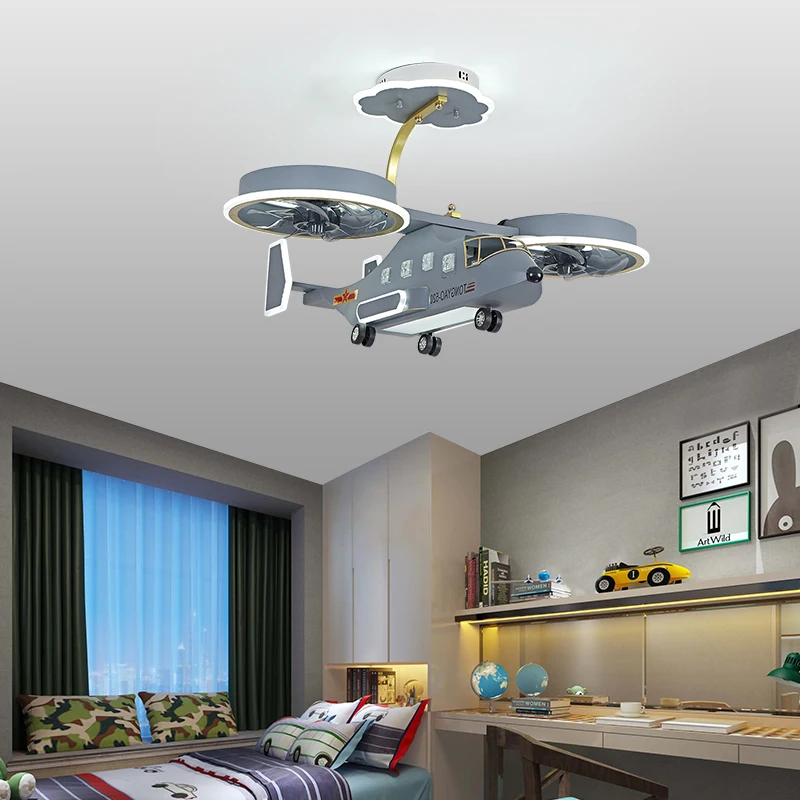 Airplane LED Ceiling Fan lights for boys children kids room lamparas de teco Modern LED Ceiling lamp for baby room Ceiling fans