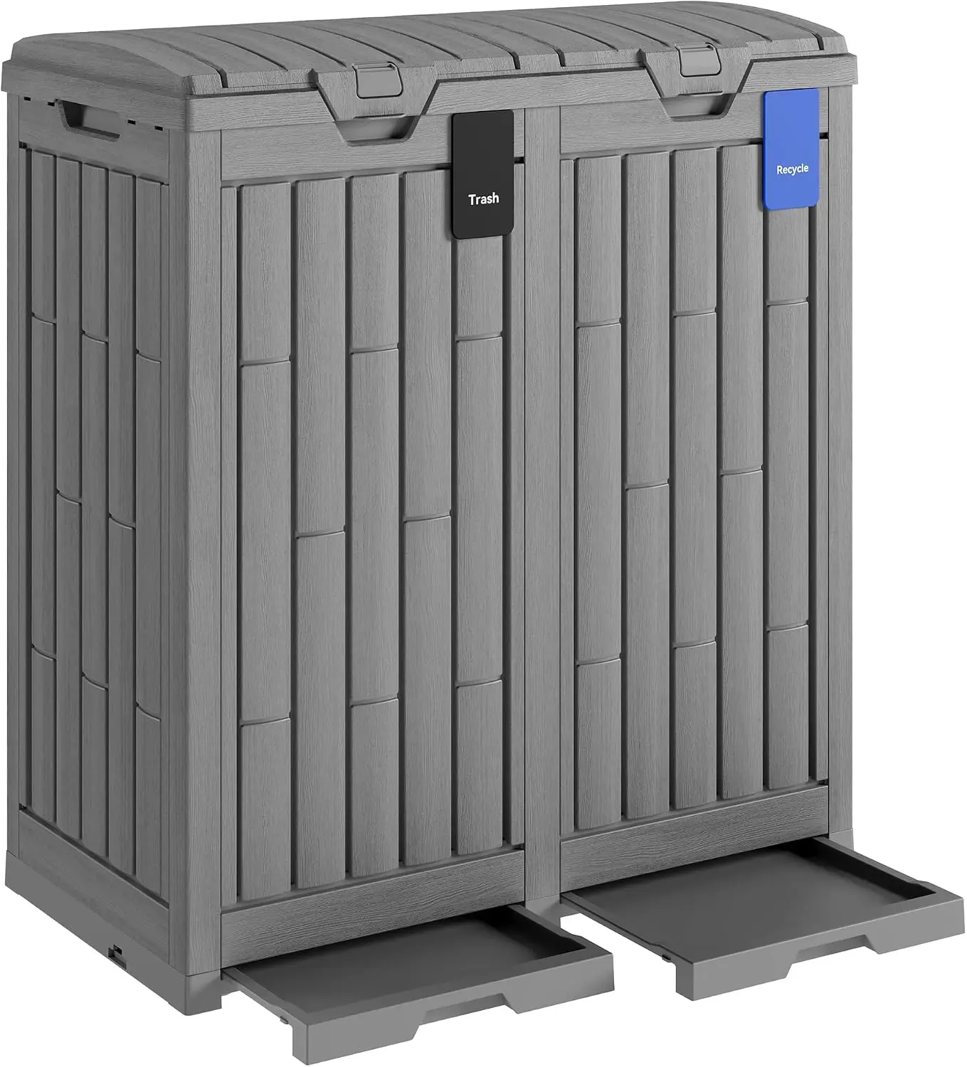 76 Gallon Outdoor Trash Can | Waterproof Resin Garbage Can with Tiered Lid & Drip Tray | Outside Trash Bin for Patio