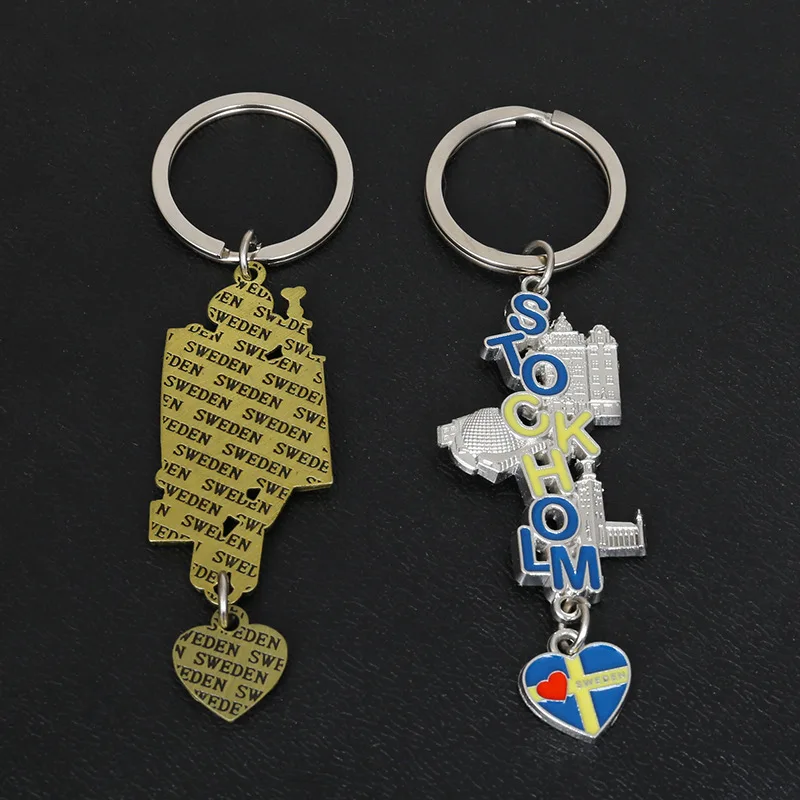 keychain sweden Flag Stockholm Symbolic Architecture Pendant Key Ring Creative Cute Souvenir Fashion Keychain Gift Accessories