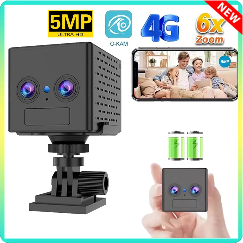 

OKAM HD 4G SIM Card Mini Camera 4K 5MP 3000mAh Battery Camera PIR Human Detection Mini Security Surveillance Camera Dual lens