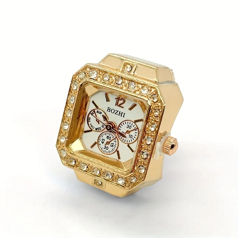 Trendy Diamond Ring Watch Square Full Diamond Adjustable Time Ring Watch Personalized Instagram