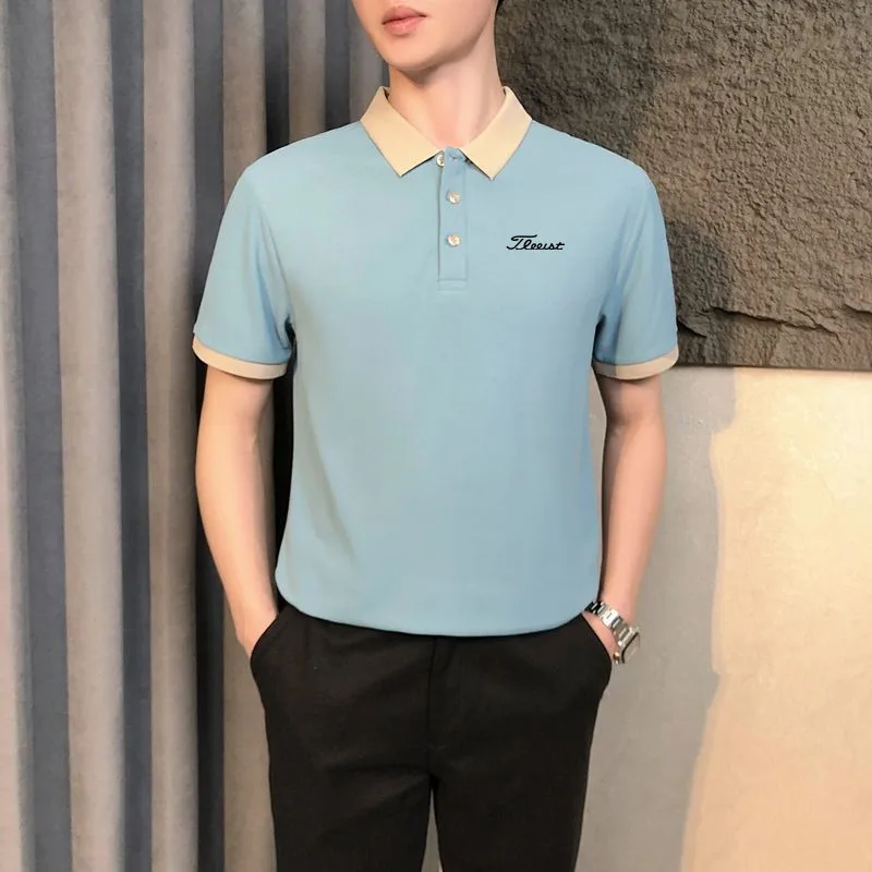 명품골프웨어 남성  Korean Famous Brand Men's New POIO Shirt Summer Thin Business Contrast Polo Neck Half Sleeve T-shirt Golf Tennis골프 웨어