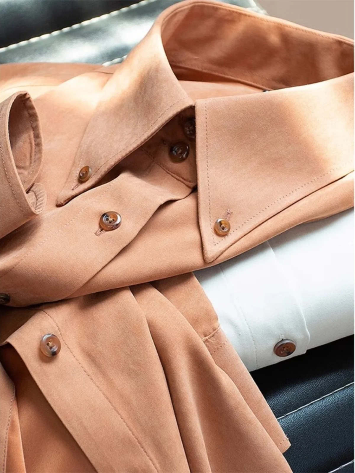 

Men's Slim Fit Long Sve irt Anti-Wrinkle Easy Care Point Collar Spring Autumn High-End Casual Faion Striped Pattern