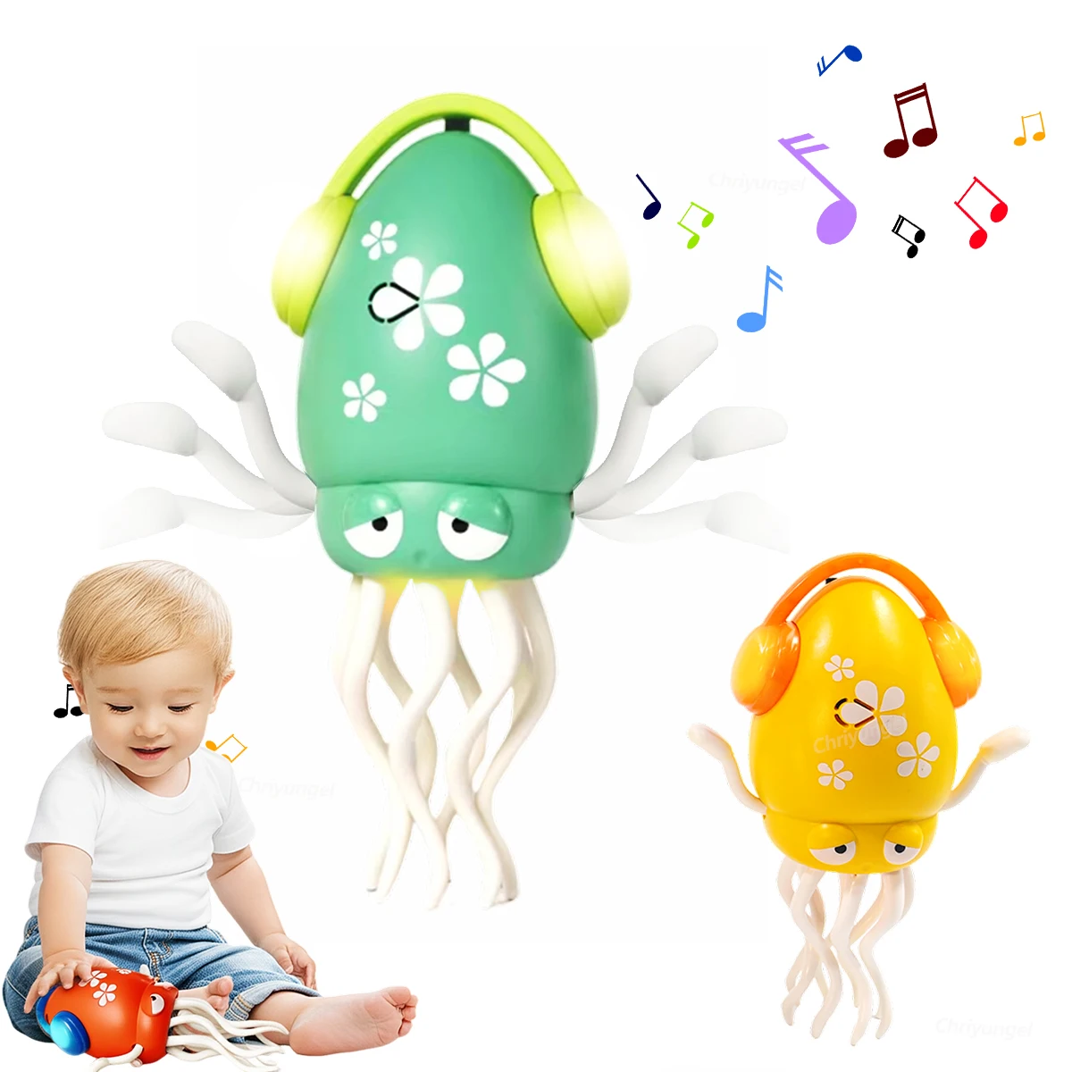 

Dancing Squid Toys for Kids with Music & Lights Interactive Electronic Pet Crawling Toy for Tummy Time Gift for Toddler Boy Girl