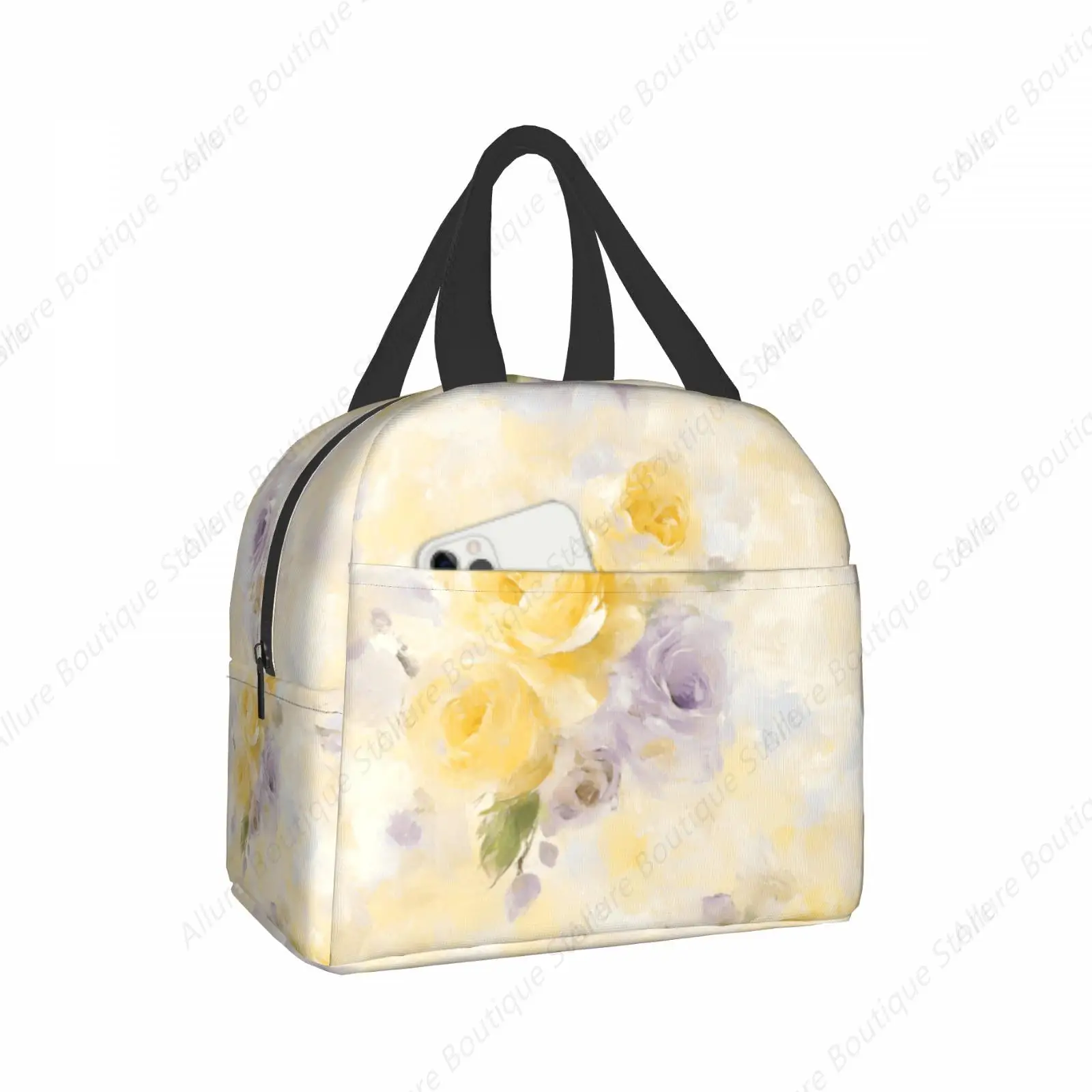 

Сумка для обеда с розой, водонепроницаемая изолированная холщовая сумка-холодильник, термосумка для холодной еды, пикника, дорожная сумка для женщин и детей