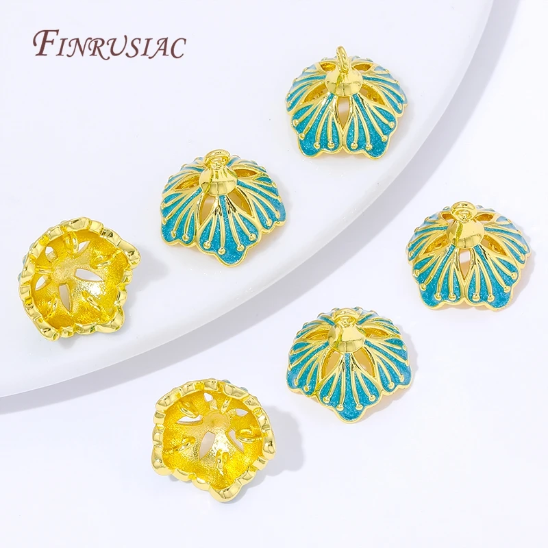 1/3/5 Stück 18K vergoldete Emaille-Blumenperlenkappen DIY Schmuckzubehör für Armbänder, Halsketten, Quastenohrringe