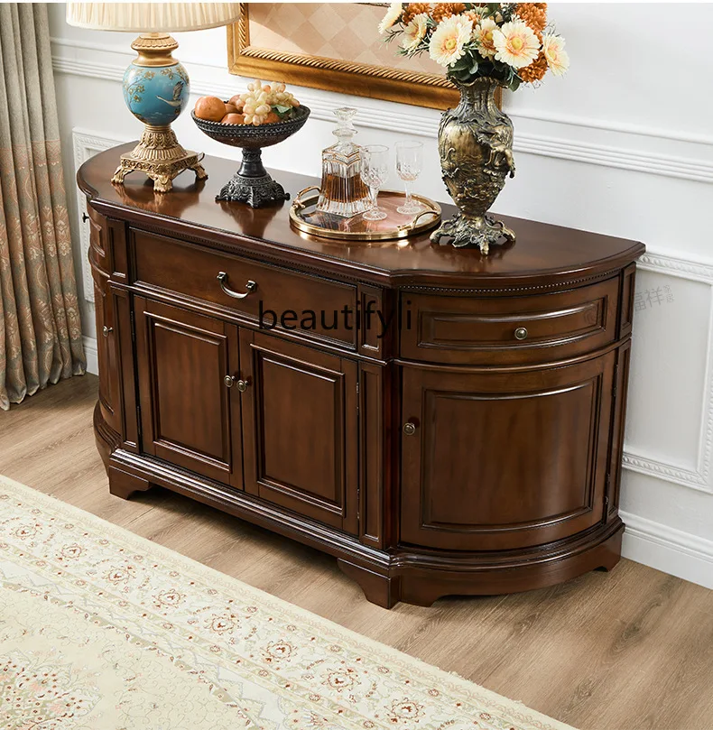 

American all-solid wood porch cabinet with four doors, retro foyer porch table, dining side cabinet