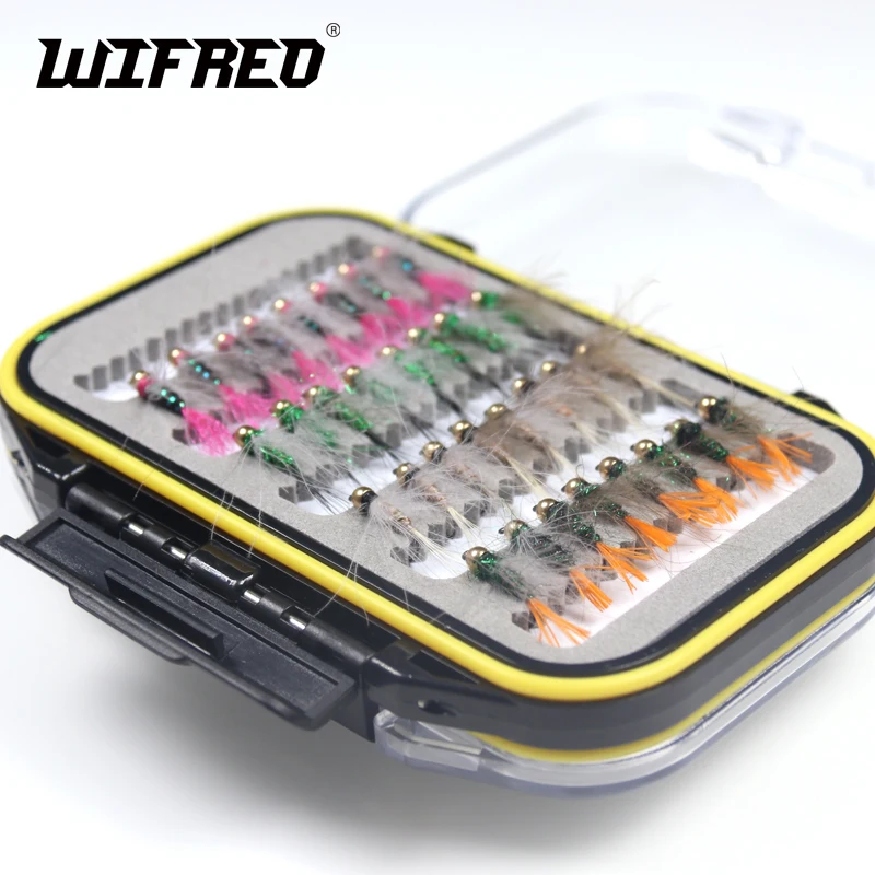 Wifreo 32PCS/box CDC Nymph Bugs Fly Fishing Copper Flies Grayling Trout Duracell