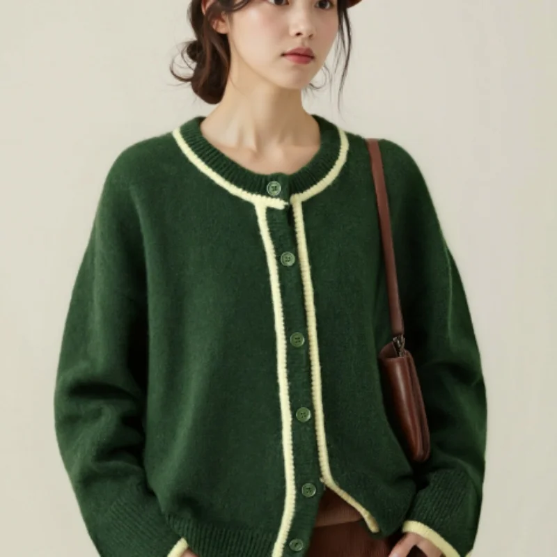 

Women's Elegant Color-Block Trim Knit Jacket High-Street Casual Autumn/Winter 2025 Versatile New Arrival