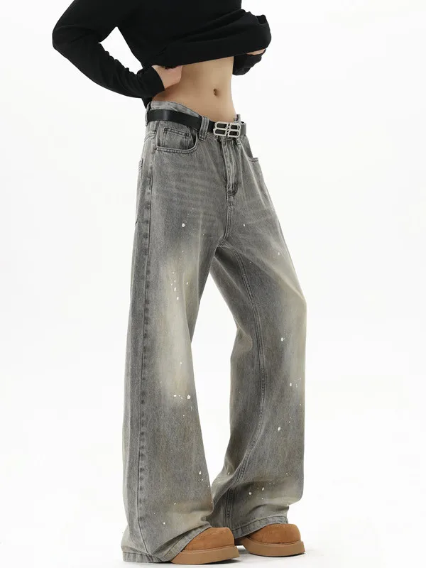 

Модные мужские широкие джинсы прямого кроя в стиле High Street, повседневные длинные брюки для весны и осени, американский ретро-стиль, из полиэфирного волокна