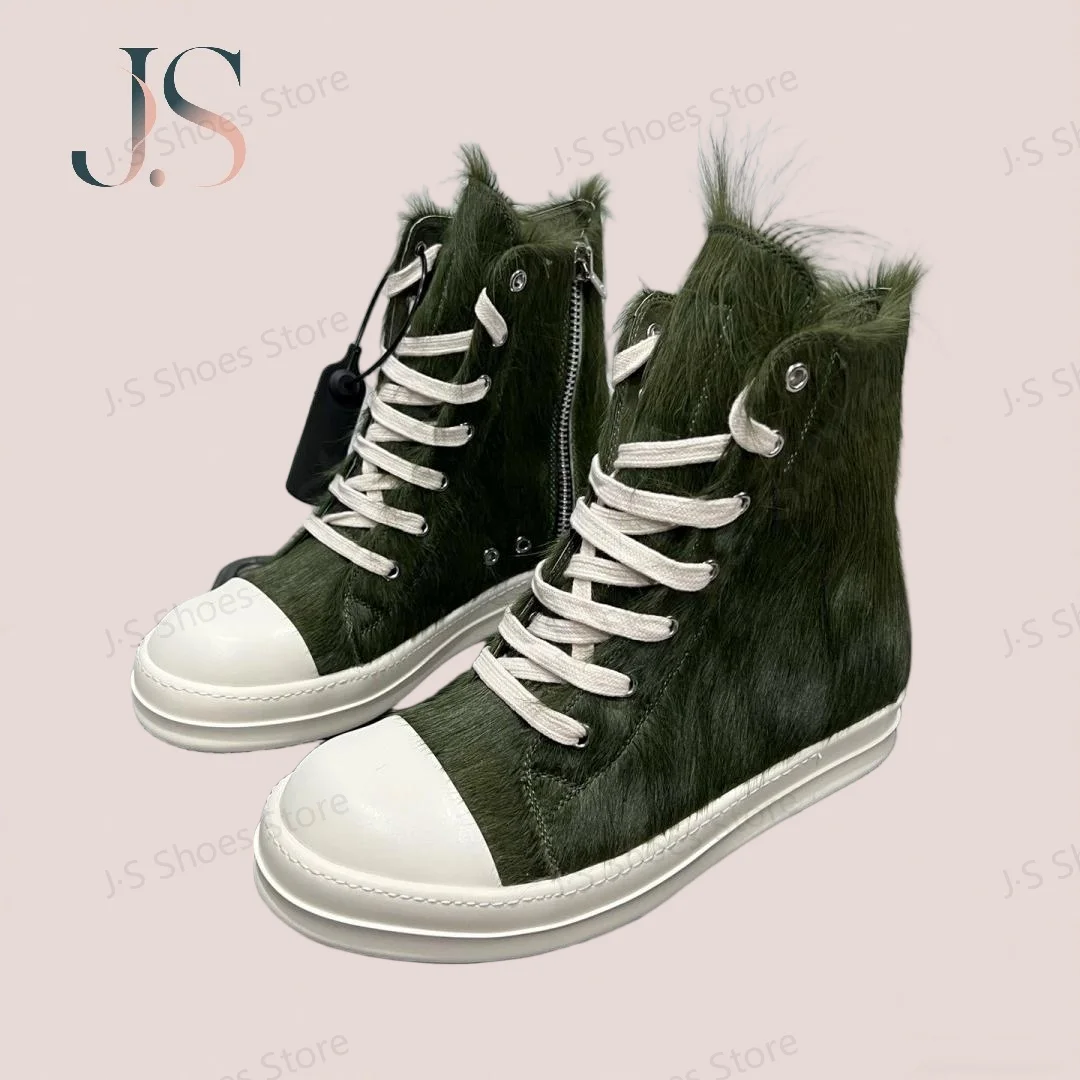 

Ro Classic Men Shoe Army Green Horse Hair Casual Sneaker Women High Top Shoes Army Green Horsehair Boots Zipper Ankle Boot
