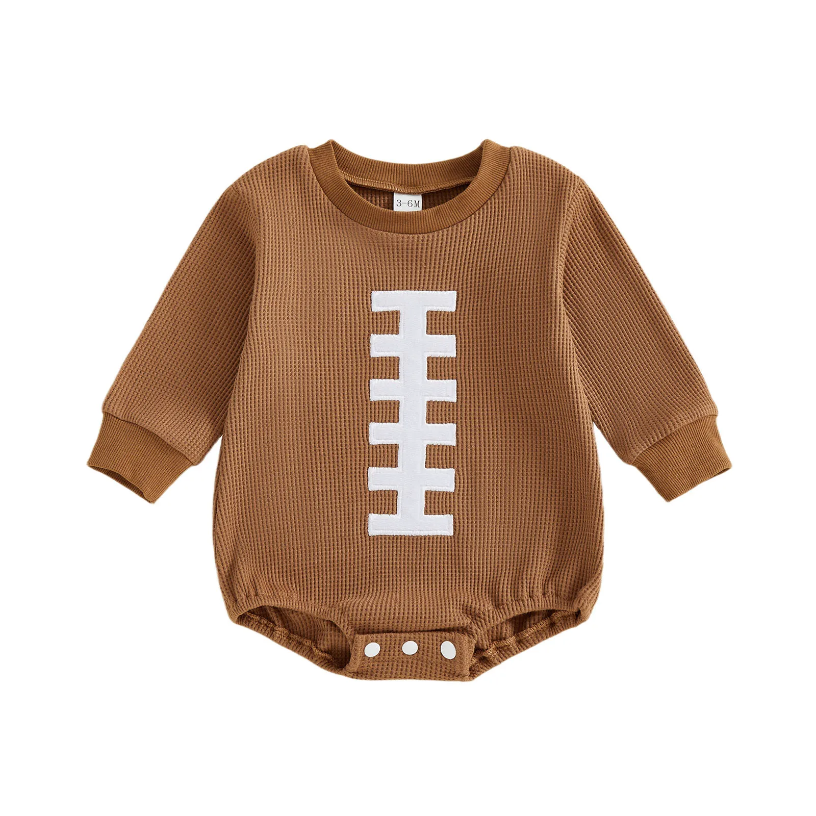 

Baby Fall Bubble Romper Football Print Long Sleeve Round Neck Waffle Jumpsuit for Boys and Girls