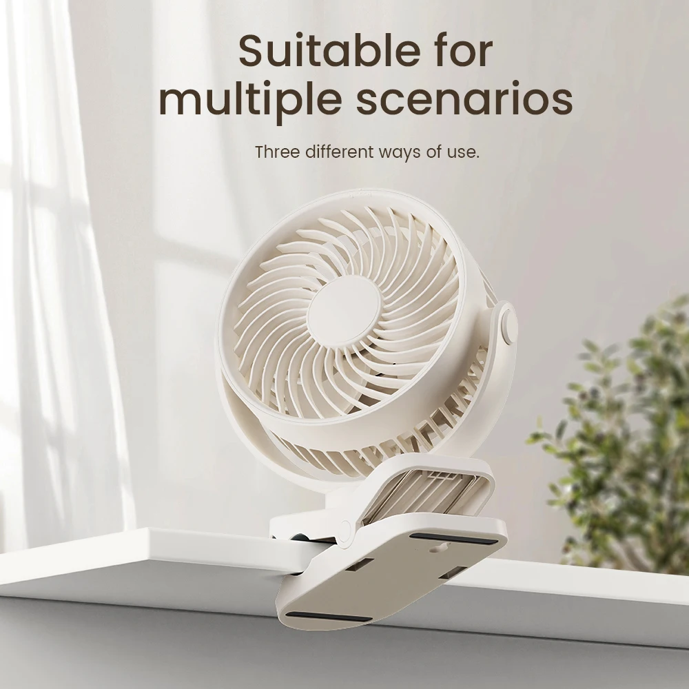 Wall-mounted rechargeable clip-on silent small fan 360 ° rotation portable desktop fan with 3 speeds suitable for office, gym