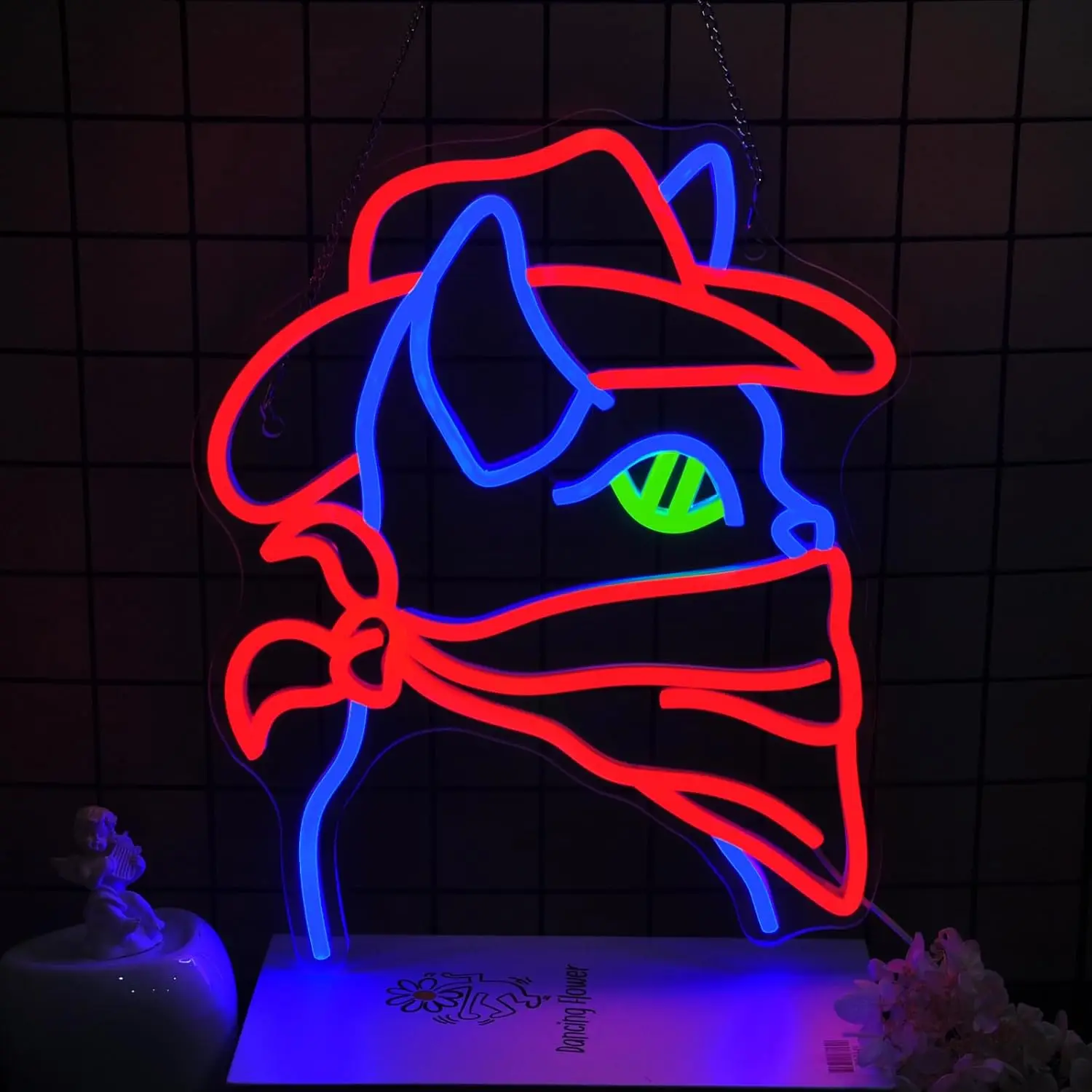 

Cowboy Cat Neon Sign for Wall Decor 5/12V USB Led Lights with Dimmable Light Up Sign for Birthday Party Club Gift Neon Signs
