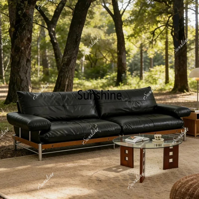 Medieval style living room straight row black module sofa, solid wood, simple and modern