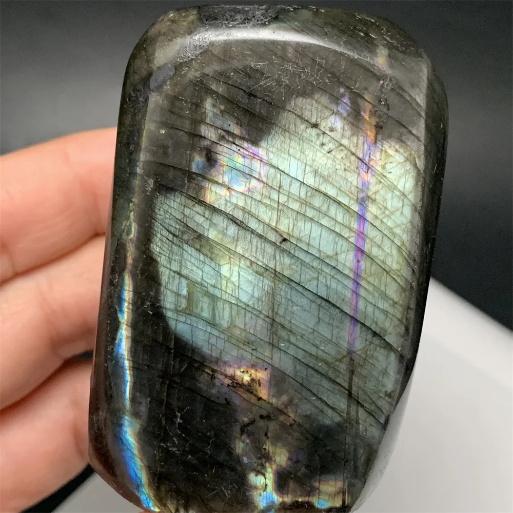 Cold Wind Natural Silver Purple Light Labradorite Ornaments Standing Green Light Labrador Stones Blocks Orange Purple Light Bead