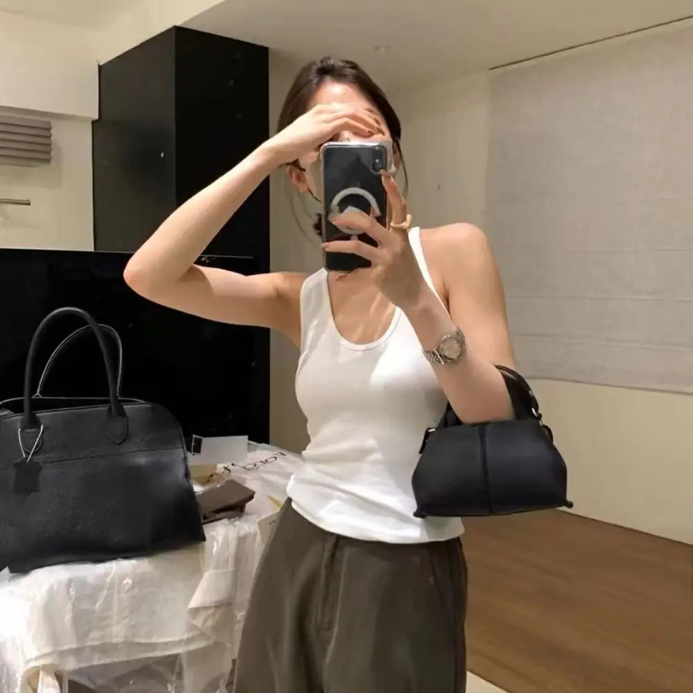 シンプルなチンロン女性サスペンダーベストノースリーブ U ネックカジュアルショートキャミソール高ストレッチ弾性スリムクロップトップ日常着