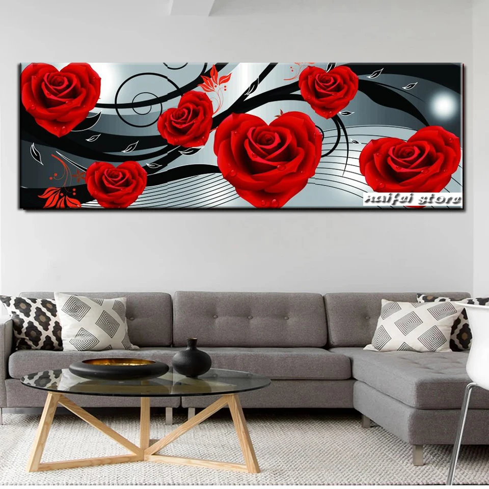 Large size  5D Diy Dog Diamond Painting Black and White Red Rose Embroidery Mosaic Flower Cross Stitch Home Decor Wall Stickers