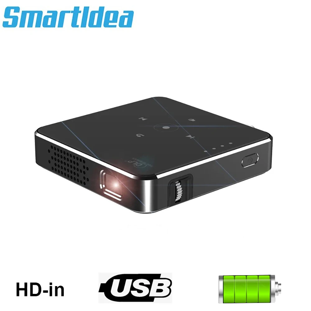 Smartldea novo mini projetor dlp hd suporte 1080p construir na capacidade da bateria com fio telefone espelhamento projetor projetor home theater beamer