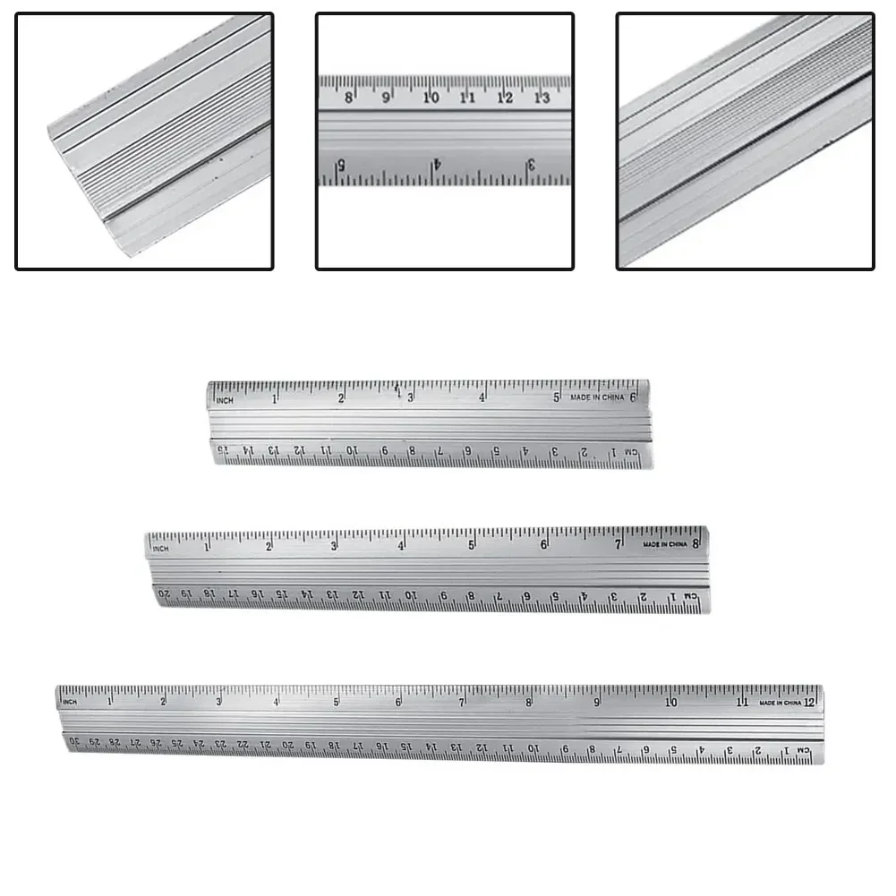 Aluminum Alloy Handle Tools Ruler Dual Scale Ruler Aluminum Alloy Dual Scale Silver 15cm/20cm/30cm 15cm/20cm/30cm