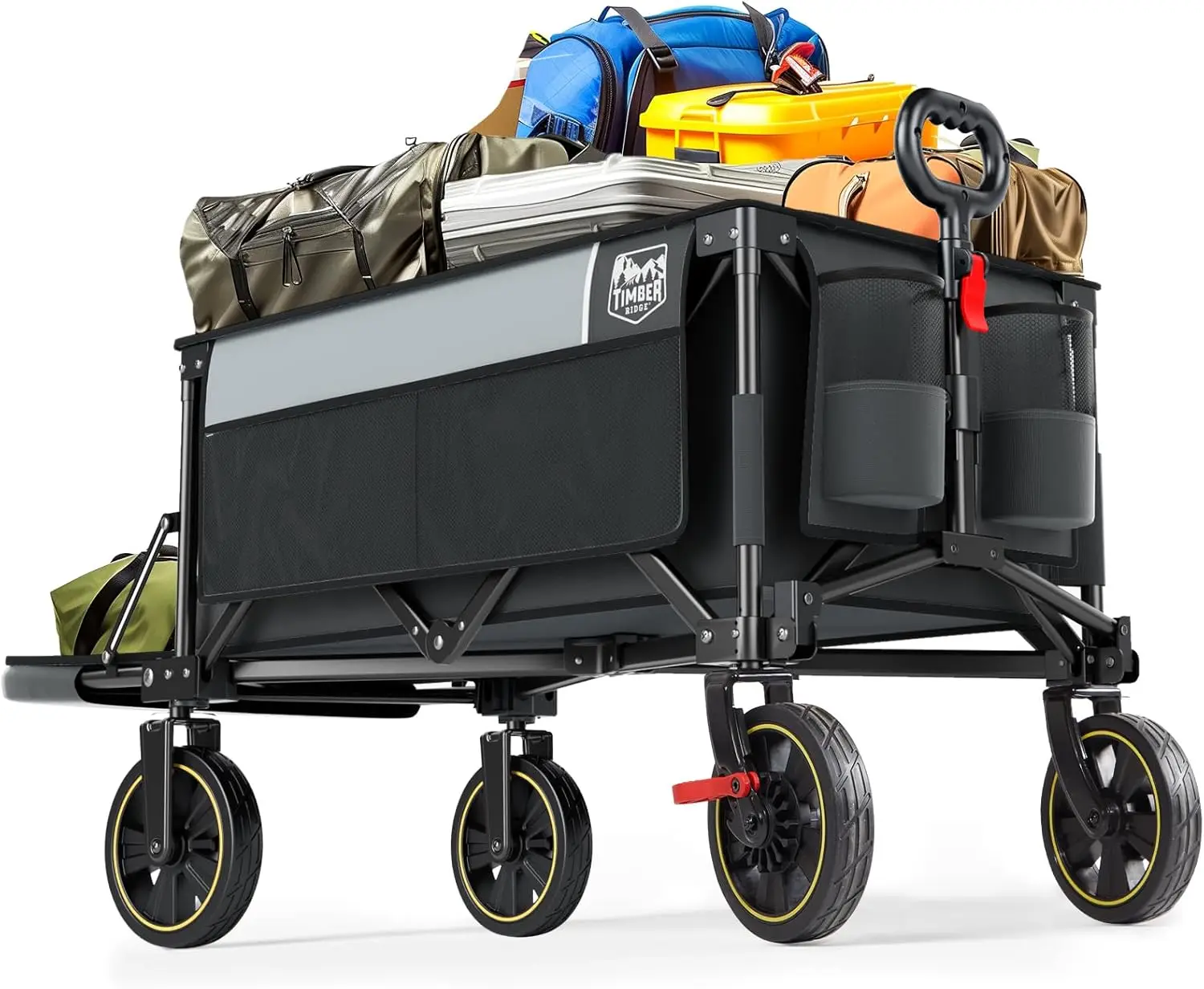 

49" Extra Long Collapsible Folding Wagon with and Brakes, 250L Capacity All-Terrain Wagon Carts Foldable, 400lbs Portable Cart f