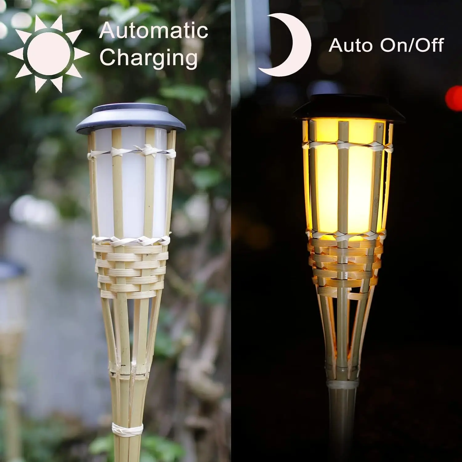 1-10PCS lampade solari LED lampada effetto fiamma artigianato bambù impermeabile illuminazione da giardino torce da prato cortile paesaggio luce