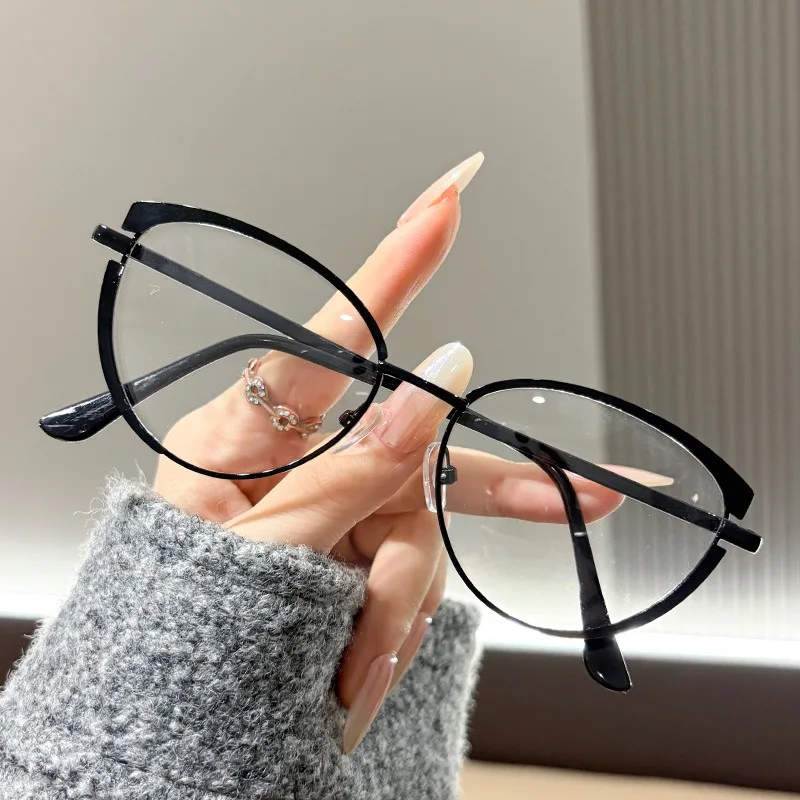 European and American glasses, metal cat eyes, color changing, anti blue light, fashionable and versatile trendy glasses