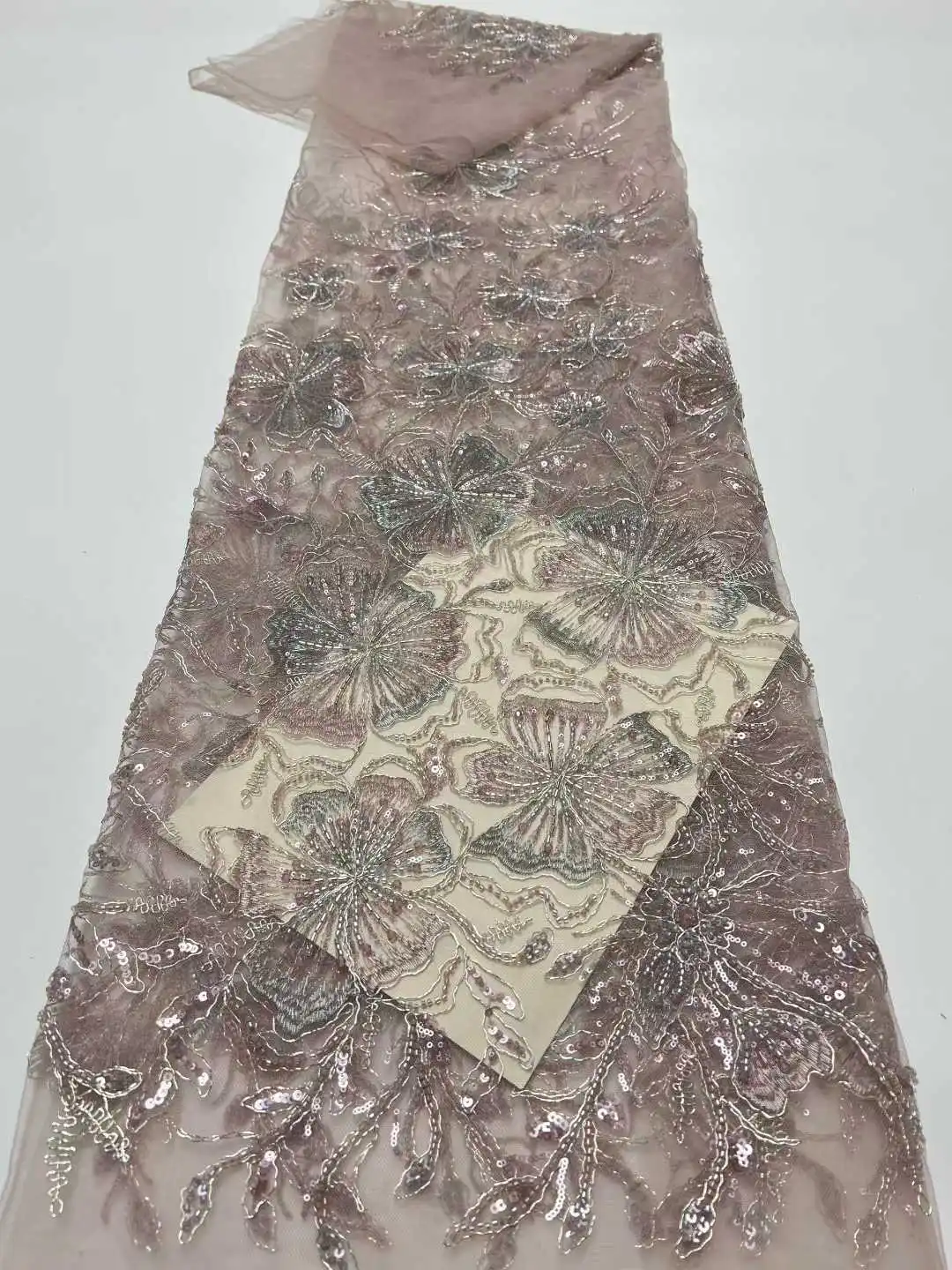 

Французская сетчатая кружевная ткань с вышивкой и блестками, тюль с бисером, 5 ярдов для женских вечерних платьев, швейные метры в африканском стиле