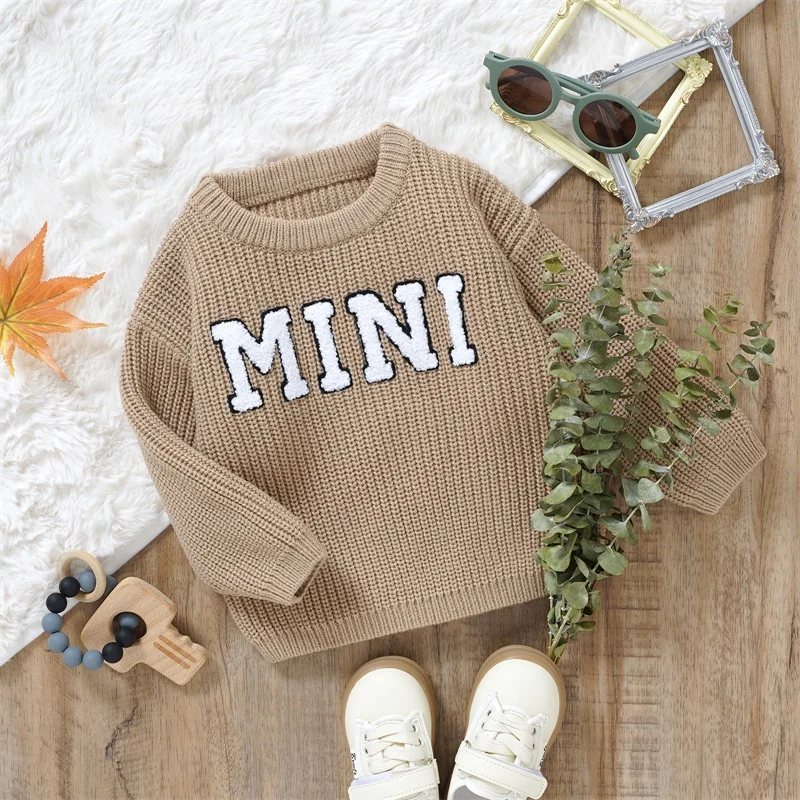 Baby Autumn Fall Winter Warm Knit Sweaters Long Sleeve Letter Embroidery Pullover Infant Fall Tops