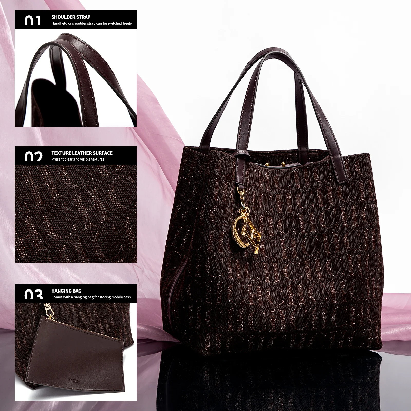 Large Capacity Letter Print Design Pure Colour Ladies Handbag Classic Style Fashion New with Clutch Bag Accessories