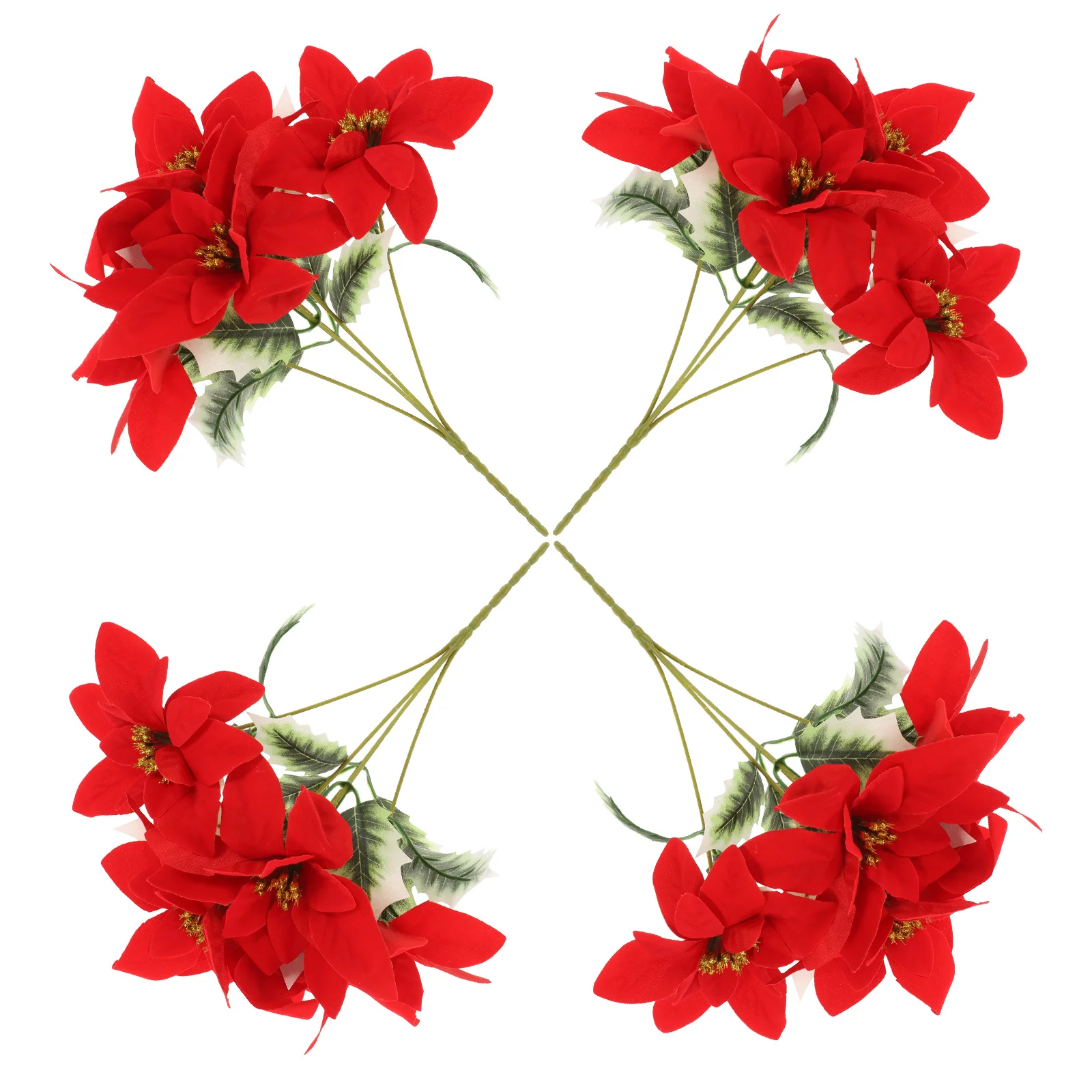 

4 Pcs Christmas Artificial Flowers Poinsettia Bouquet Poinsettias Stems Cloth Fake Garden