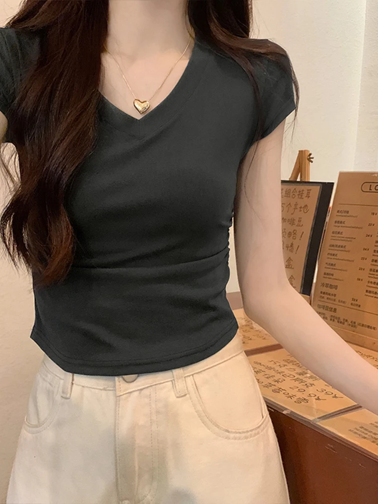 2023 Summer Cotton Women Crop Tops  T-shirt Short sleeve T shirt Short Sleeve clothing t shirts Tops Tee Women's clothing