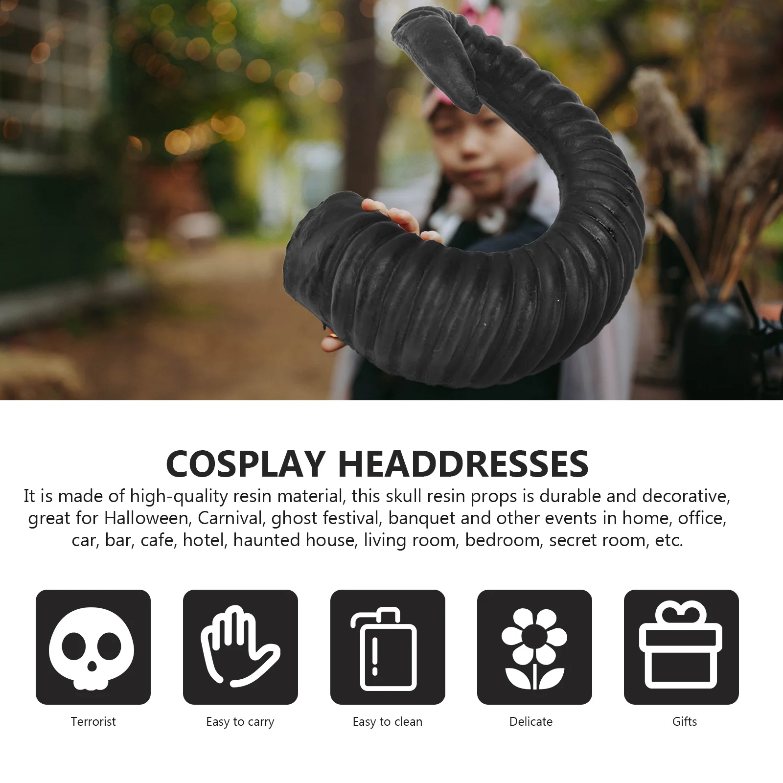 

1Pair Black Sheep Horn Headbands Halloween Themed Party Headdresses Unique Comfortable Festival Hair Decor for Cosplay New Year