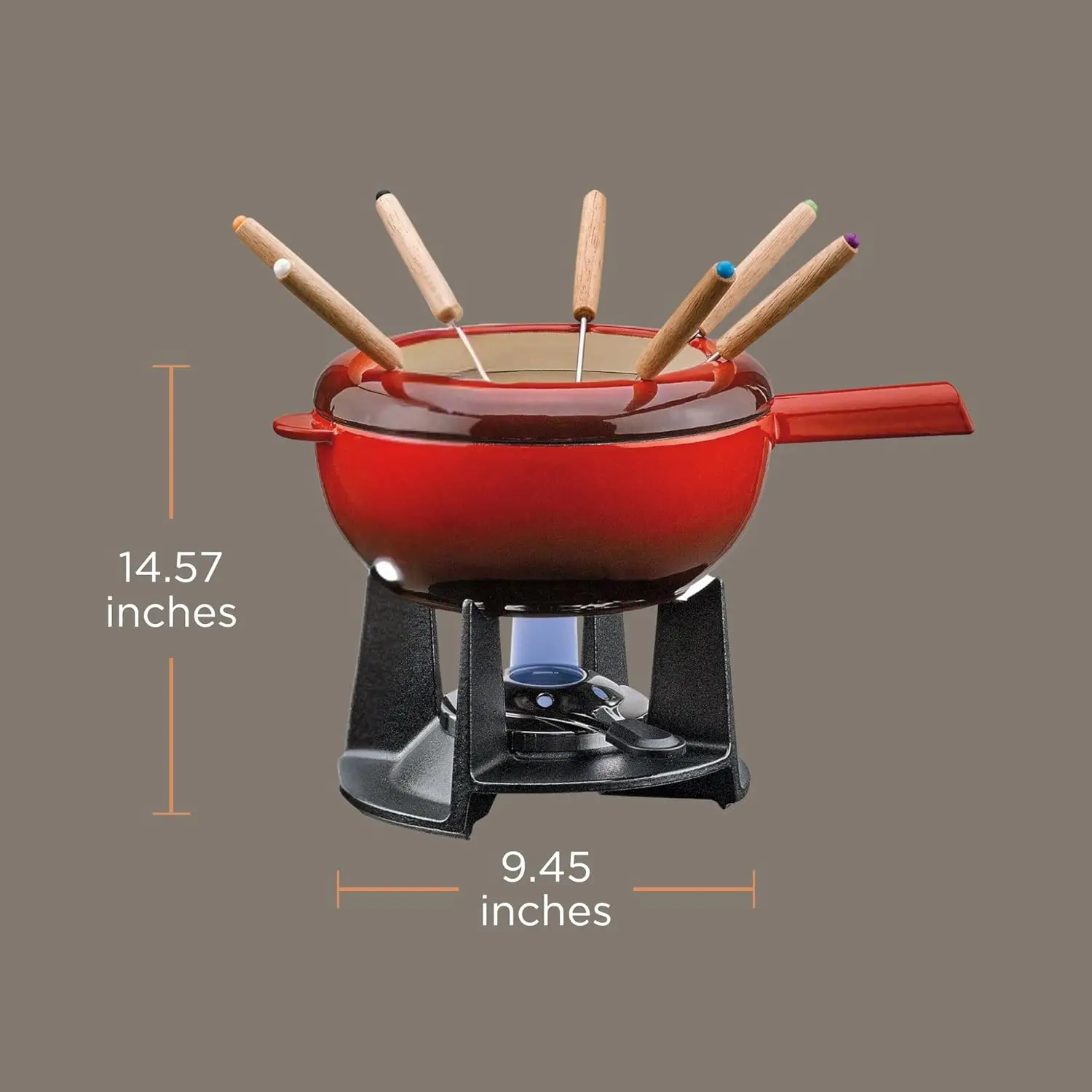 Conjunto de pote de fondue de 8 polegadas - aço inoxidável, fogão a gás tradicional, pote removível com espetos, para frutas, queijo, caldo,