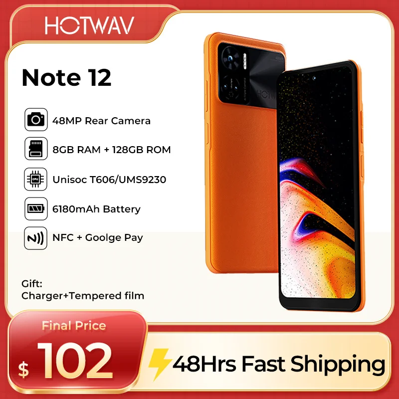 HOTWAV Note 12 Note12 Smartphone Android 13 6.8'' 90Hz 20W Fast Charge 8GB+128GB 48MP Rear Camera NFC 6180mAh Cell Phone