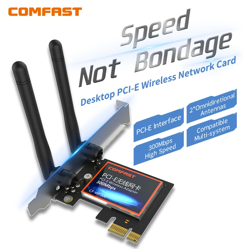 محول لاسلكي Comfast عالي السرعة 300 ميجابت في الثانية PCI-E 2.4 جيجا هرتز 2*3d Biantenna 802.11b/g/n لسطح المكتب win 7/win 8.1/win 10 بطاقة الشبكة