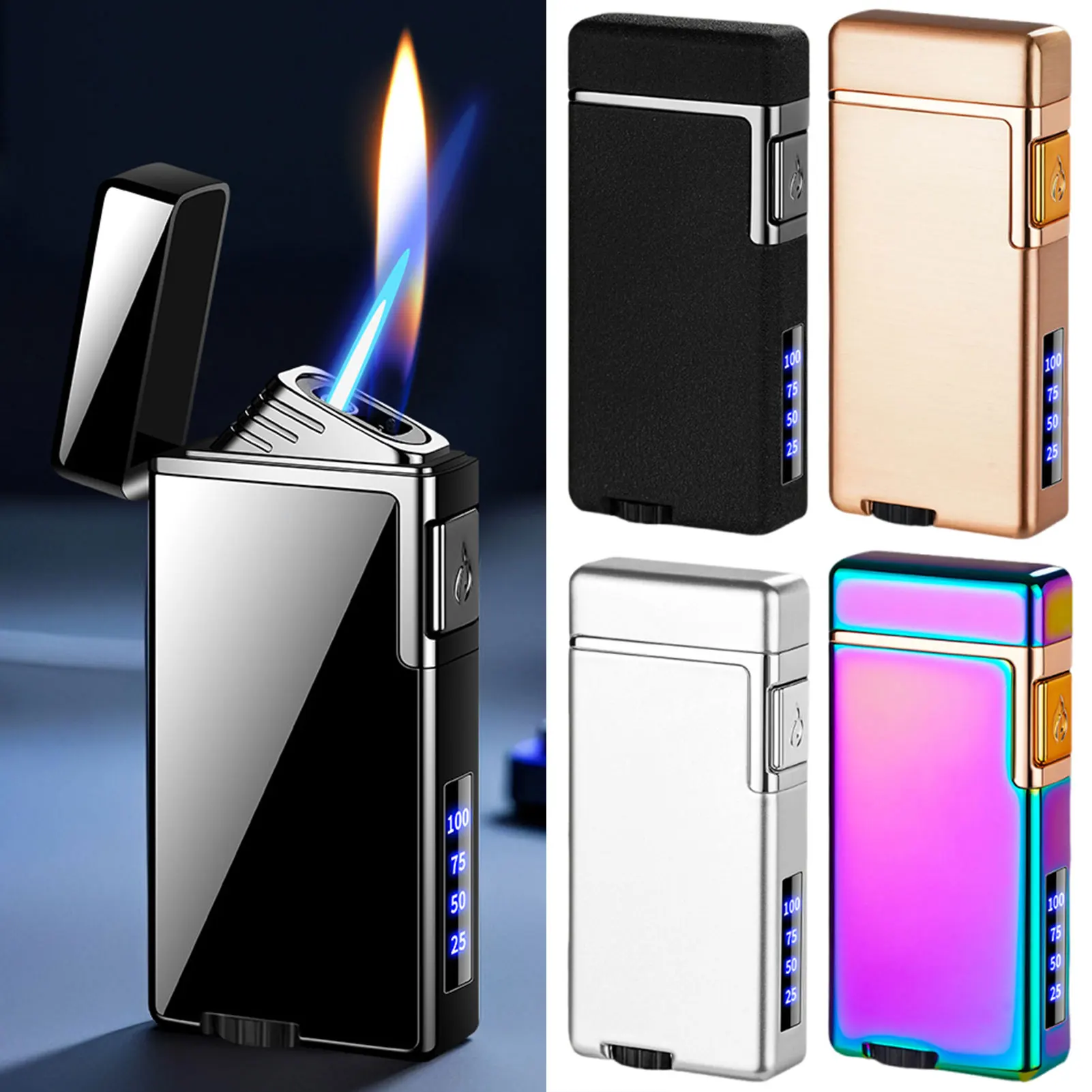 

Electric Lighter Refillable Butane 2 in 1 USB Rechargeable Lighter with Battery Indicator Lighte