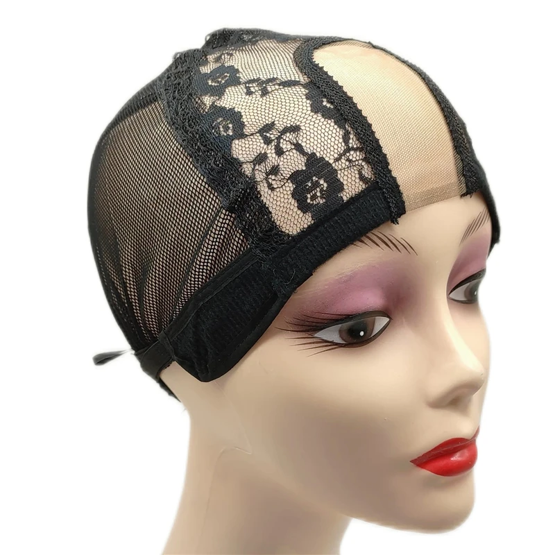 شباك شعر مستعار على شكل حرف U قابلة للتعديل لصنع الشعر المستعار ، قبعة شعر مستعار شبكية بلون أسود ، 2 × 4 بوصة ، 1