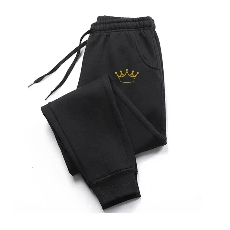 Gold Crown Printed Men's Pants Autumn And Winter Fleece Sweatpants Fashion Drawstring Casual Male Trousers Jogging Sports Pants