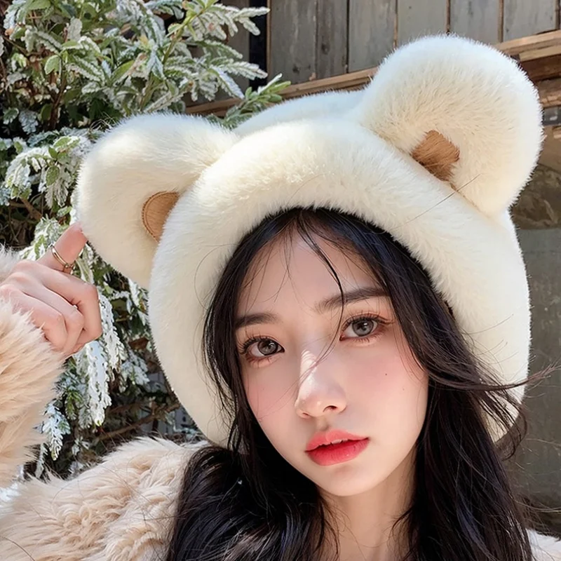 Warm Ear Muffs Women Cute Cartoon Bear Hairband Winter Anti-freezing Ear Protection Plush Ear Covers Coldproof Warm Soft