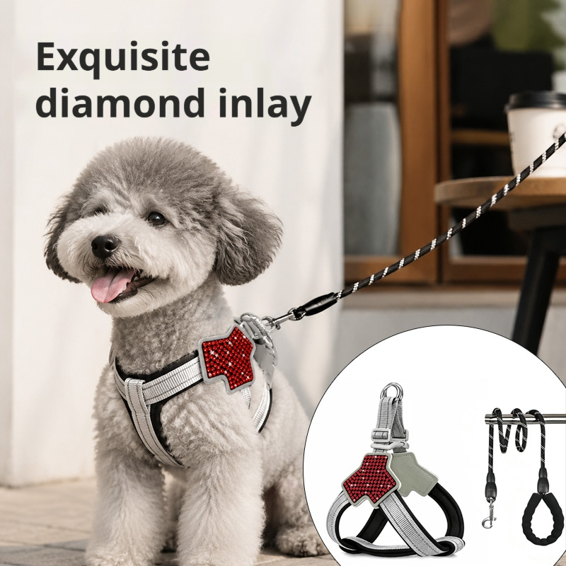  Bling Rhinestone Pet Harness And Leash Set Adjustable Soft Dog Vest Harness Walking Lead For Small Medium Dogs Cats Outdoor Dail 